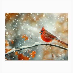 Cardinal In The Snow 1 Canvas Print