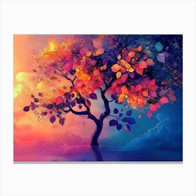 Elegant Colorful Tree With Colorful Leaves Illustration Background 1 Canvas Print