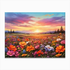 Sunset In The Meadow paintings art print 1 Canvas Print