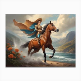 Female Knight On Horseback Canvas Print