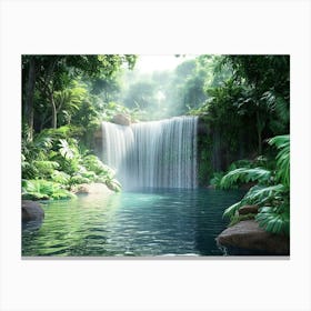 3d Rainforest Scene With Waterfall 1 Canvas Print