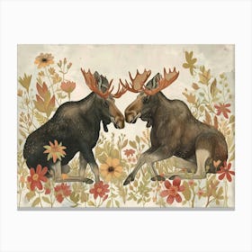 Floral Animal Illustration Moose 3 Canvas Print