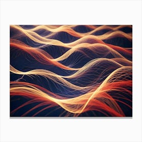 A Digital Art Piece Showcasing A Close Up View Of Undulating, Glowing Lines In Shades Of Orange And Red, Resembling A Wave Form Or A Representation Of Data Flow Or Energy Waves Canvas Print