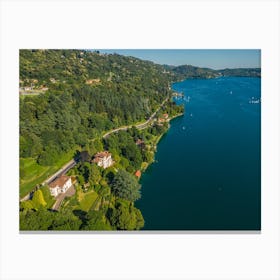 Lakeside villas in Italy. Lake Orta. Italy. Aerial photography. Canvas Print