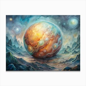 A Design Of An Exoplanet With Glowing Alien Like T Canvas Print