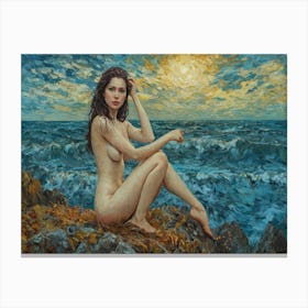 Nude Woman On Rocks Van Gogh Style Canvas Print