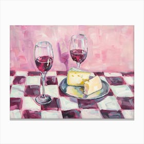 Cheese & Wine Pink Checkerboard 1 Canvas Print
