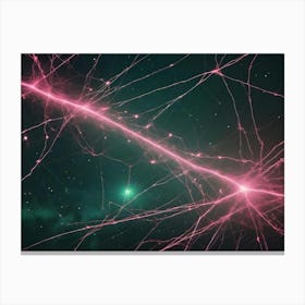 Abstract Representation Of Neurons Or Neural Networks, With Pink, Glowing Lines Connecting Nodes Across A Dark, Starry Background Canvas Print