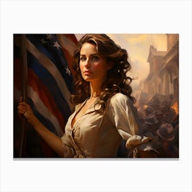 Woman Holding An American Flag Canvas Print