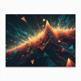 Abstract Background With A Fiery Explosion Of Particles, Geometric Shapes, And Interconnected Lines In A Dynamic Composition Canvas Print