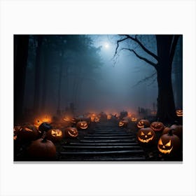 Fog Holiday Greeting Scarey Evil Dark Ominous Leaf Stripes Haunting Wood Carving Flames (31) Canvas Print