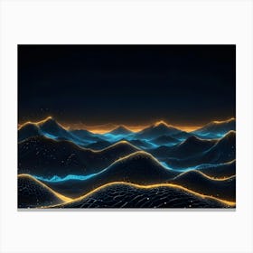 A Dark, Digital Landscape With Mountains And Glowing Lines Of Light, Creating A Futuristic And Abstract Aesthetic Canvas Print