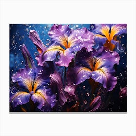 Purple Iris Flowers With Water Drops Canvas Print