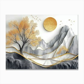 3d Mural Landscape with Trees and Mountains Canvas Print