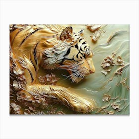 3d Tiger Art Background Golden 1 Canvas Print