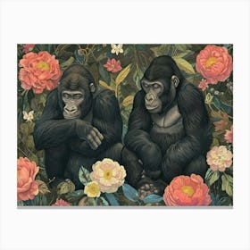 Floral Animal Illustration Gorilla 1 Canvas Print