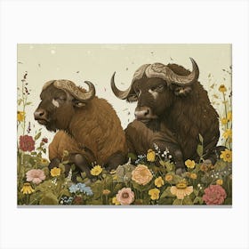 Floral Animal Illustration Buffalo 1 Canvas Print