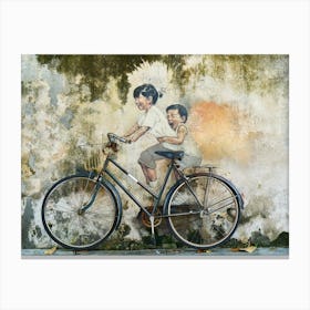 Asian Children On A Bicycle Canvas Print