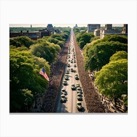 Aerial View Of A Patriotic Military Parade Honoring Veterans In America Rows Of Uniformed Soldiers (3) Canvas Print