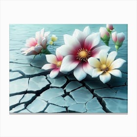 3d Cracked Flowers Canvas Print