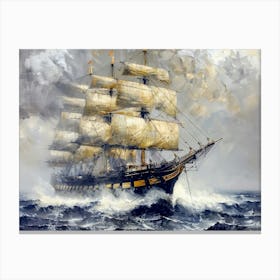 Ship In Rough Seas Canvas Print