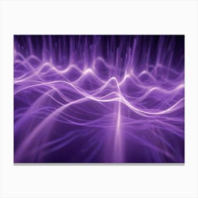 An Abstract Image Of A Digital Landscape With Flowing Purple Lines, Resembling Waves Or Energy Streams Canvas Print