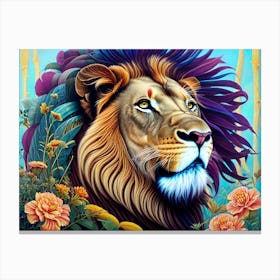 Lion With Flowers Canvas Print