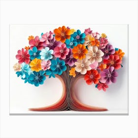 Colorful 3d Paper Tree With Vibrant Flowers Canvas Print