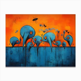 Elephants In The Water Canvas Print