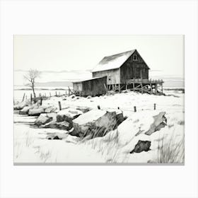 Winter Barn Drawing Canvas Print