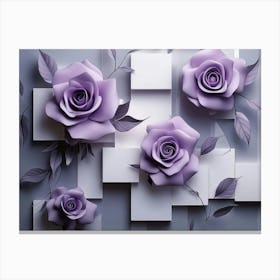 3d Flowers Art With Purple Rose Flowers With Squares Canvas Print