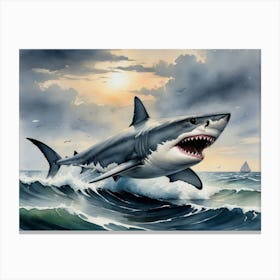 White Shark Attack Canvas Print