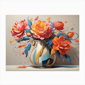 Orange Flowers In A Vase Canvas Print