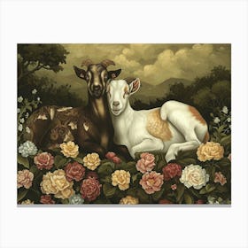 Floral Animal Illustration Goat 3 Canvas Print
