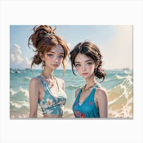 Two Girls On The Beach Canvas Print