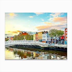 The Ha Penny Bridge Is A Pedestrian Bridge Built In 1816 Over The River Liffey In Dublin, Ireland Canvas Print