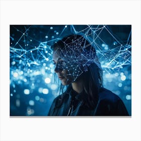 Cybernetic Abstract Network Portrait Envisioning A Futuristic Web Of Connections Where Luminous Dot 2 1 Canvas Print