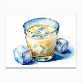 Watercolor Illustration Of A Glass Of Yellow Drink With Ice Canvas Print