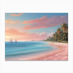 Sunset At The Beach Paintings Art Print 9 Canvas Print