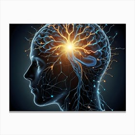 Human Head With Glowing Brain Canvas Print