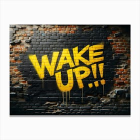 Wake Up yellow graffiti Canvas Print