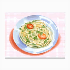 A Plate Of Pesto Pasta, Top View Food Illustration, Landscape 3 Canvas Print