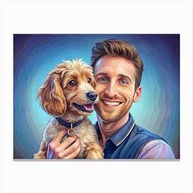 Portrait Of A Man Holding A Dog Canvas Print