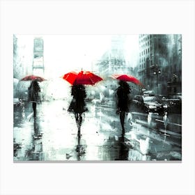 Rainy Day Women - In Red Umbrellas Canvas Print