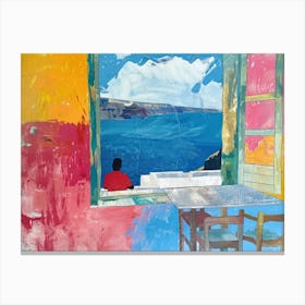 Santorini From The Window View Painting 3 Canvas Print
