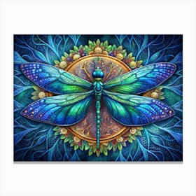 Colorful Dragonfly With Ornamental Background Canvas Print