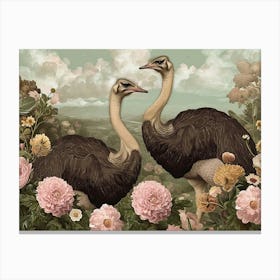 Floral Animal Illustration Ostrich 2 Canvas Print