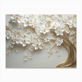 Background Of A Flowery Tree In 3d With White Flowers And Golden Stems 1 Canvas Print