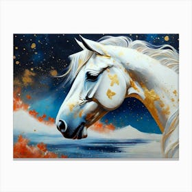 White Horse At The Beach By Night as a Quality Impressionism Abstract Brushstroke Canvas Print