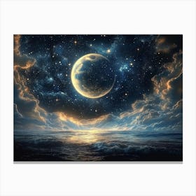 3d Celestial Design With Moon And Stars 1 Canvas Print